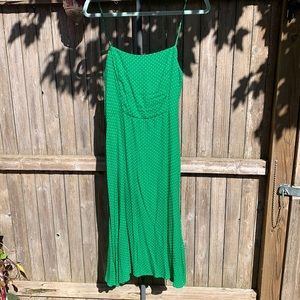 Reformation green polka dot midi dress